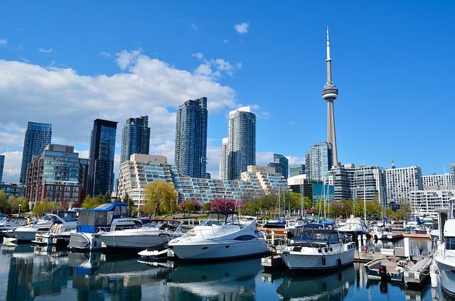 Toronto skyline and CN Tower viewed from the harbourfront